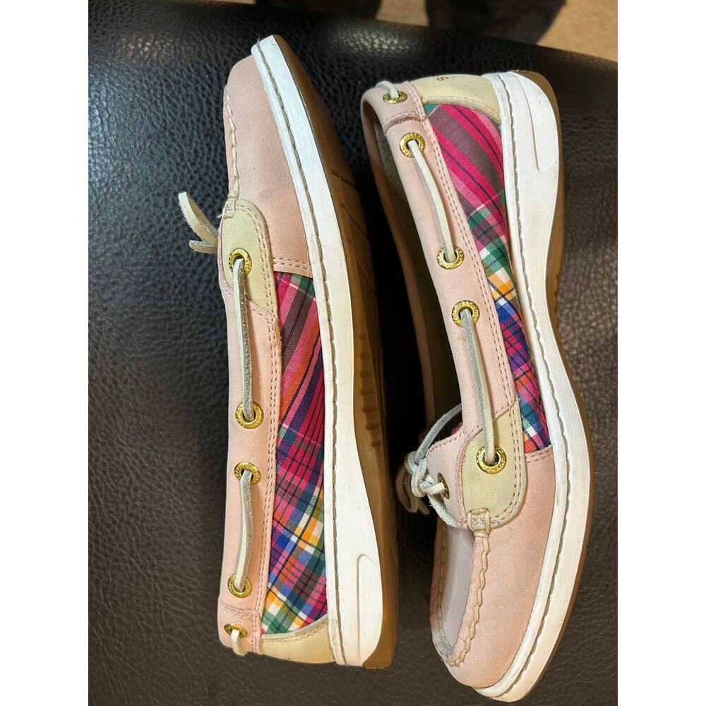 Sperry Pink leather Angelfish plaid top slider boat shoes - Picture 3 of 4